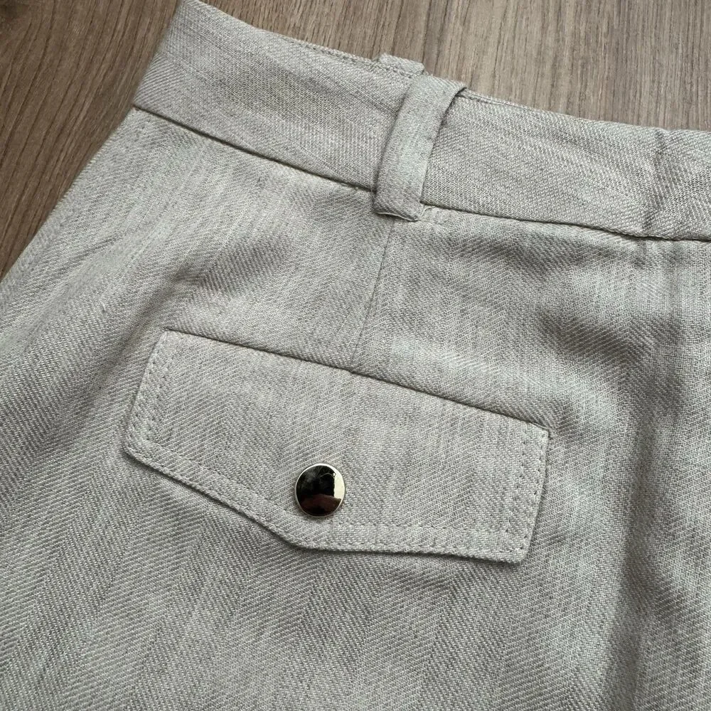 NWT Zara High Rise Wide Leg Straight Pants Women’s M Beige Cotton Blend Pockets